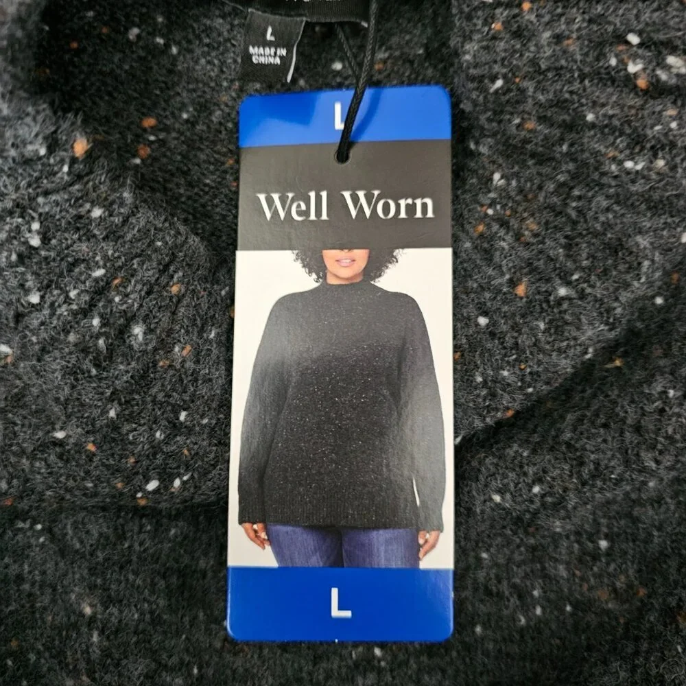 Well Worn New Mock Neck Knit Nep Yarn Sweater Gray Large